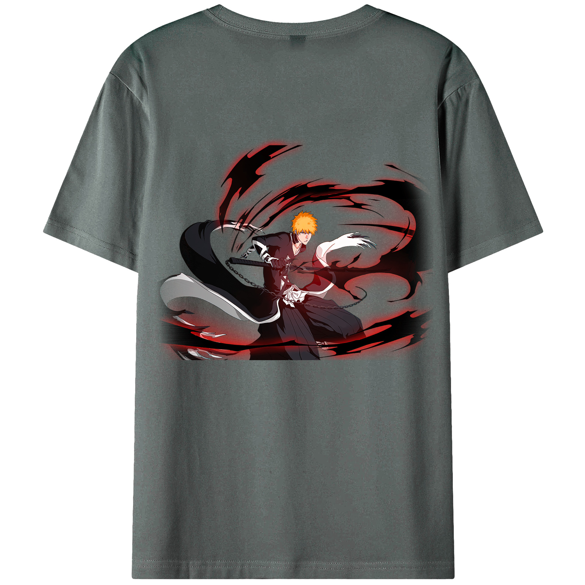 （画像用） ブリーチ 黒崎一護（くろさき いちご）BLEACH Kurosaki Ichigo 綿100％ メンズ半袖Tシャツ（バックプリント） 通気性